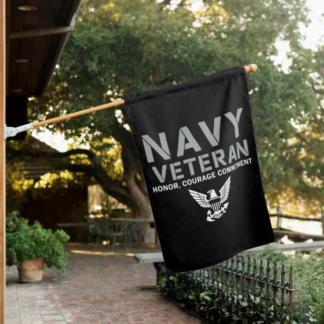 US Navy Veteran Honor Courage Commitment House Flag (In SItu)