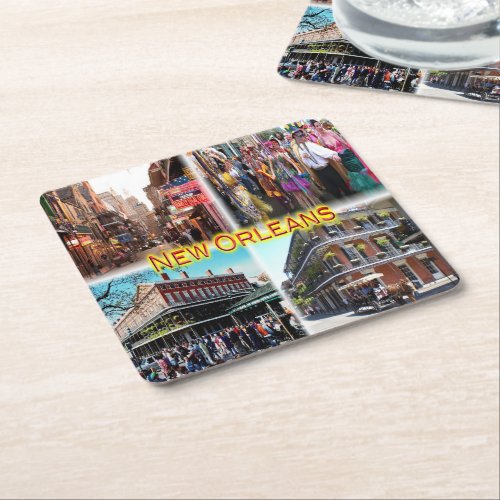 US New Orleans _ Bourbon Street _ Mardi Gras _ Square Paper Coaster