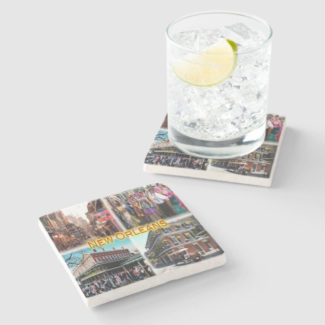 US New Orleans - Bourbon Street - Mardi Gras - Stone Coaster (Side)