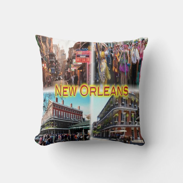 US New Orleans - Bourbon Street - Mardi Gras - Throw Pillow (Front)