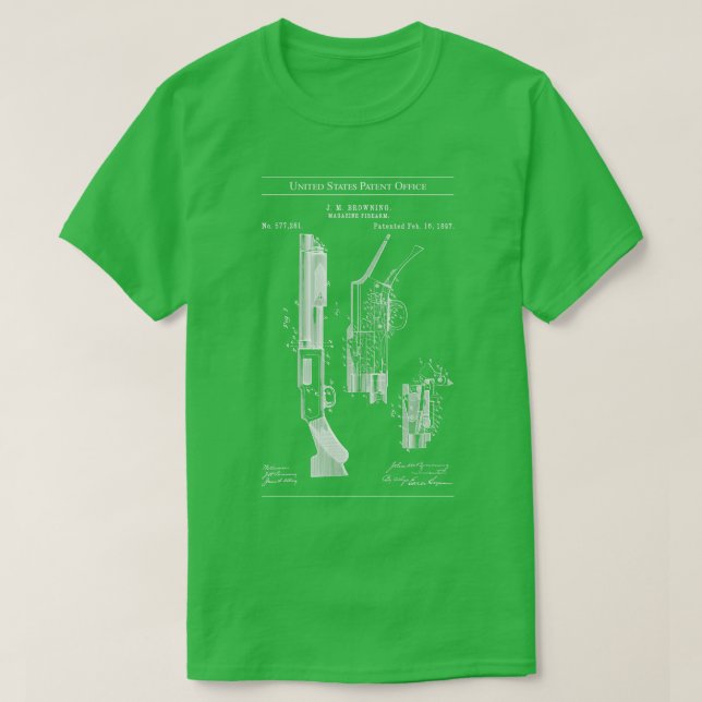 US Patent Browning Winchester Pump Action Shotgun T-Shirt (Design Front)