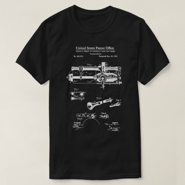 US Patent Cylindrical Phonograph T-Shirt (Design Front)