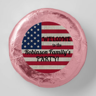 US Patriotic American Flag Linen Calligraphy Text Dipped Oreo Cookie Favors