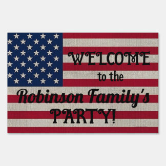 US Patriotic American Flag Linen Calligraphy Text Sign