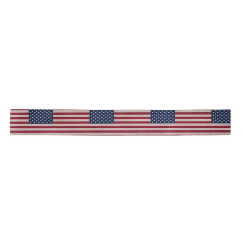 US Patriotic American Flag on Linen Fabric  Satin Ribbon