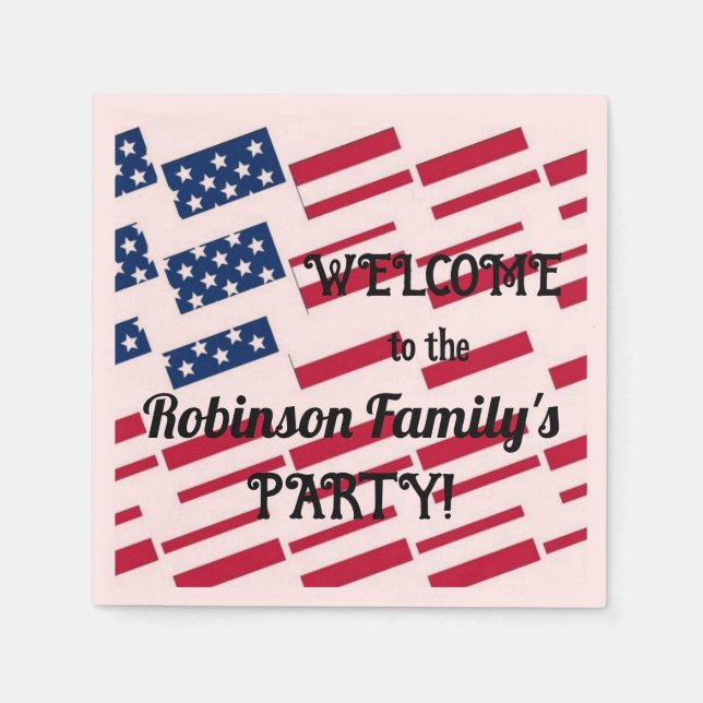 US Patriotic American Flag Tiles Calligraphy Text  Napkins (Front)