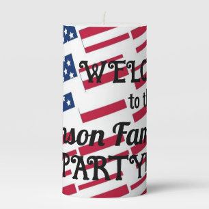 US Patriotic American Flag Tiles Calligraphy Text Pillar Candle