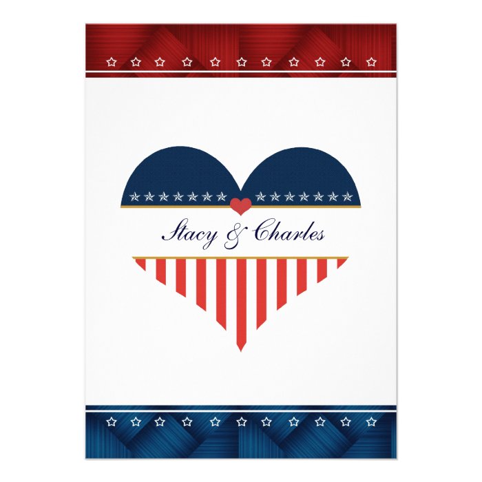 US Patriotic Heart Personalized Wedding Invitation 