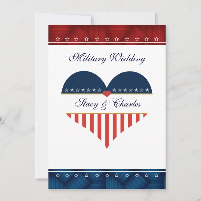 US Patriotic Heart Personalized Wedding Invitation (Front)