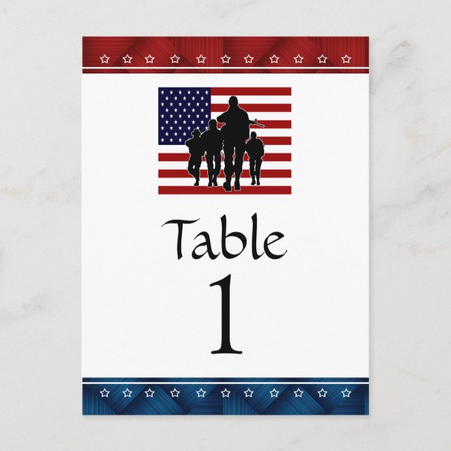 US Patriotic Military Party Table Number Cards (Front)