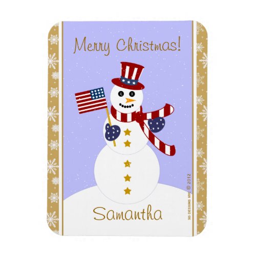 US Patriotic Snowman with Flag Custom Magnet