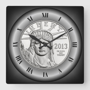 US Platinum Liberty Coin ~ Roman Numerals ~ Square Wall Clock