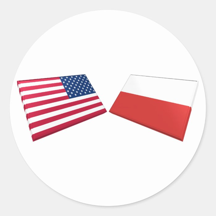 US & Poland Flags Round Stickers