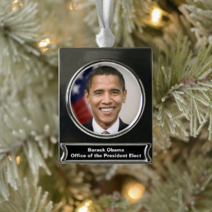 US President Elect Barack Obama  Silver Plated Banner Ornament