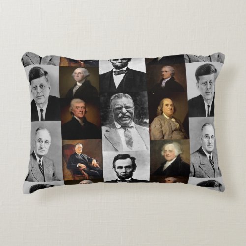 US Presidents Plus Hamilton and Franklin History Decorative Pillow