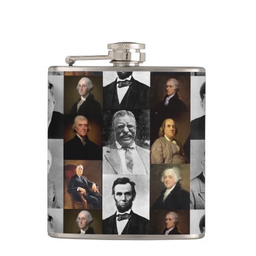 US Presidents Plus Hamilton and Franklin History Flask