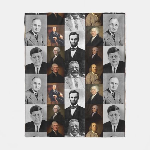 US Presidents Plus Hamilton and Franklin History Fleece Blanket