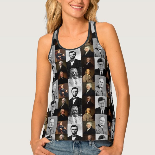 US Presidents Plus Hamilton and Franklin History Tank Top (Front)