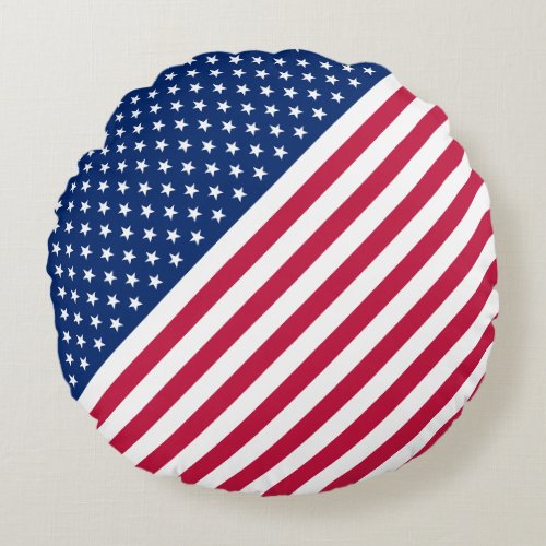 US Red Blue White Stripes Stars Round Throw Pillow