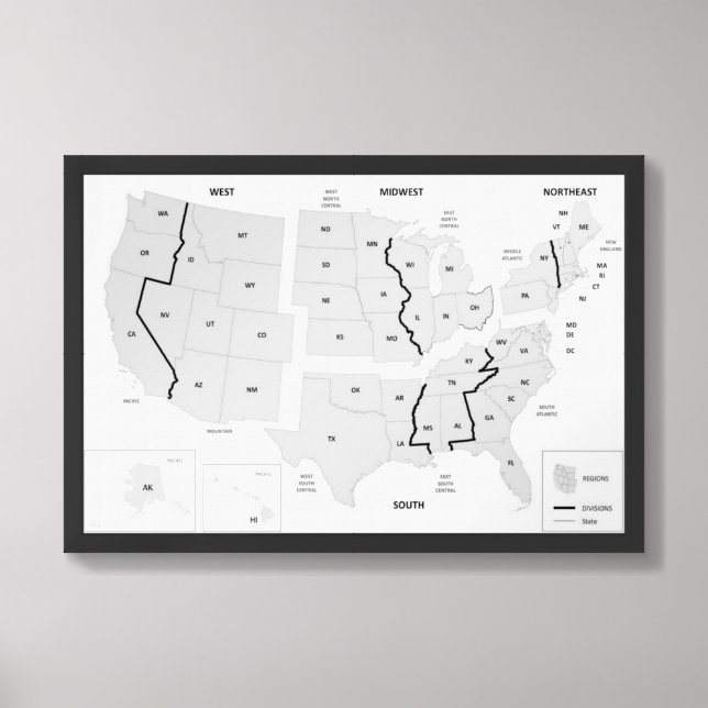 US Regions Map United States  Framed Art (Framed Front)