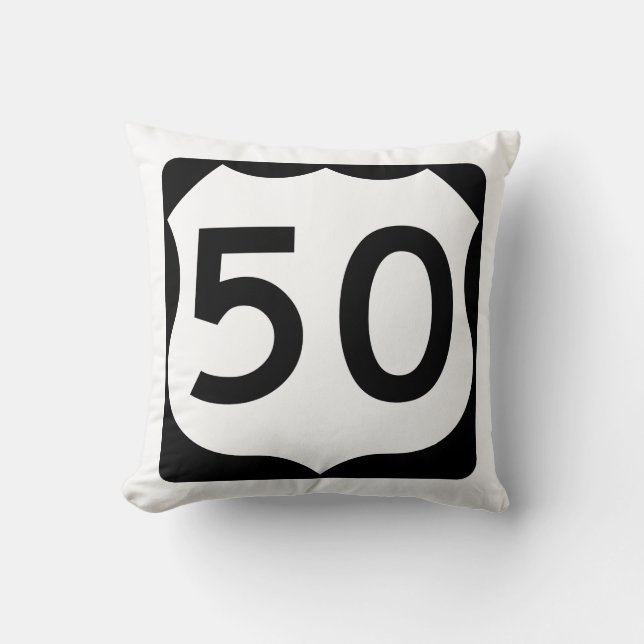 US Route 50 Sign Throw Pillow (Front)