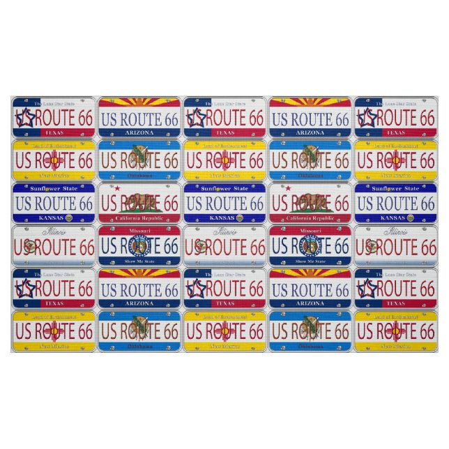 US ROUTE 66 All 8 States Vanity Plates Fabric (Fat Quarter)