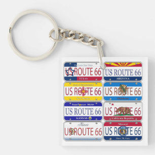 US ROUTE 66 All 8 States Vanity Plates Keychain