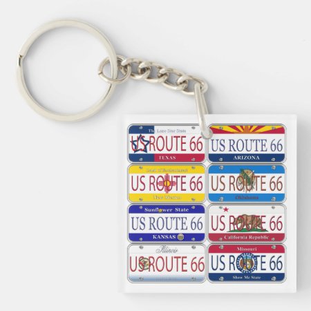 Us Route 66 All 8 States Vanity Plates Keychain