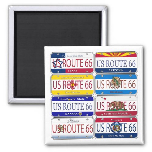 US ROUTE 66 All 8 States Vanity Plates Magnet