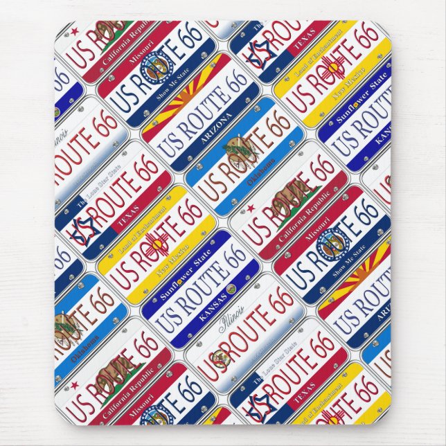 US ROUTE 66 All 8 States Vanity Plates Mouse Pad (Front)