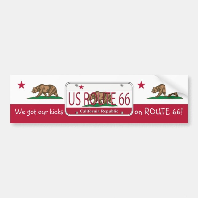 US ROUTE 66 CALIFORNIA FLAG Vanity Plate Bumper Sticker (Front)