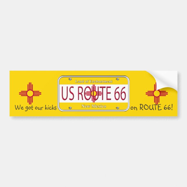 US ROUTE 66 NEW MEXICO FLAG Vanity Plate Bumper Sticker (Front)