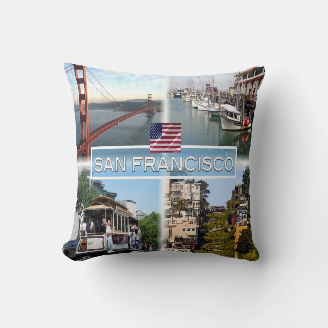 US San Francisco - Golden Gate Bridge - Cable Car. Throw Pillow (Front)