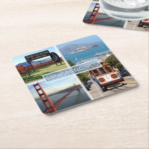 US San Francisco _ Napa Valley Golden Gate Bridge Square Paper Coaster