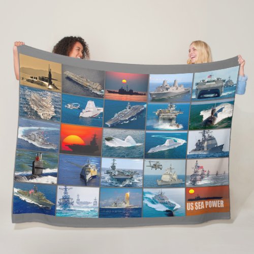 US SEA POWER  US Naval Vessels Montage Fleece Blanket