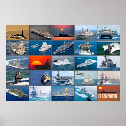 US SEA POWER  US Naval Vessels Montage Poster