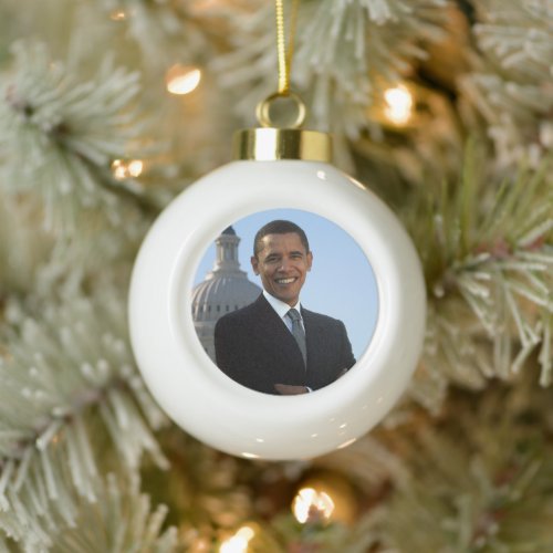 US Senator 44th American President Barack Obama Ceramic Ball Christmas Ornament