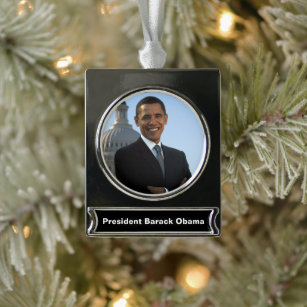US Senator, 44th American President Barack Obama Silver Plated Banner Ornament