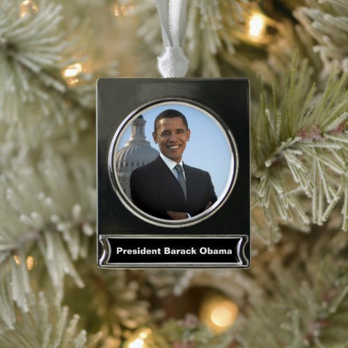 US Senator 44th American President Barack Obama Silver Plated Banner Ornament