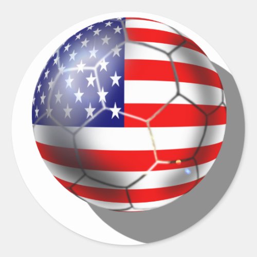 US Soccer team fans stars and stripes flag ball Classic Round Sticker