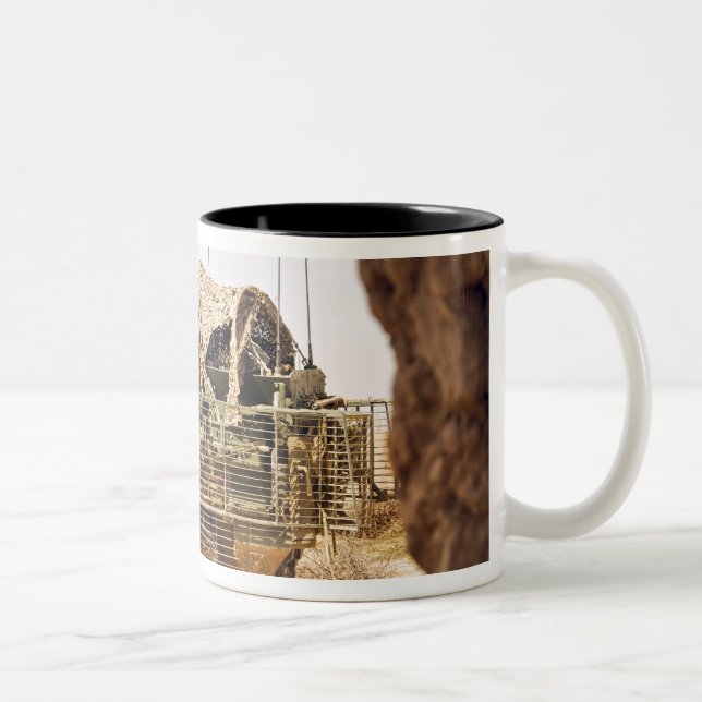 US Soldiers conduct a combat patrol in Afghanis Two-Tone Coffee Mug (Right)