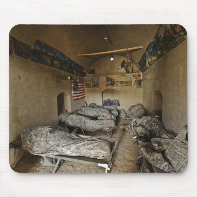 US Soldiers sleep in an abandoned mud house Mouse Pad (Front)