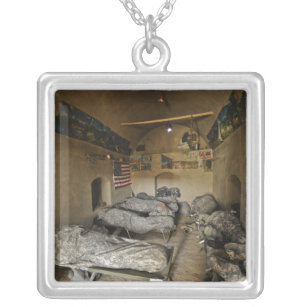 US Soldiers sleep in an abandoned mud house Silver Plated Necklace