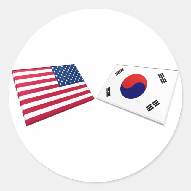 US & South Korea Flags Classic Round Sticker (Front)