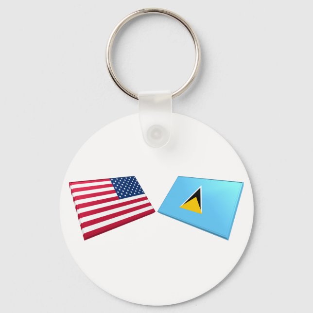 US & St. Lucia Flags Keychain (Front)