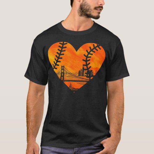 US State San Francisco Baseball Vintage Heart  T_Shirt