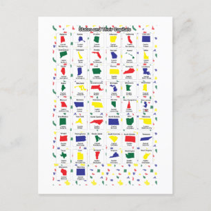 US States and Capitals Colorful Postcard