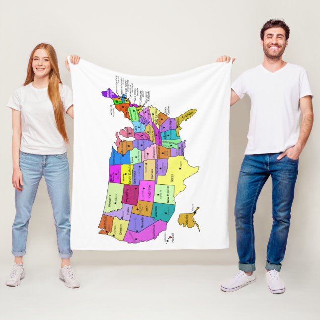 Us States labeled with capitals Fleece Blanket (In Situ)