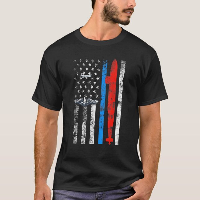 US Submarine Silent Service Veteran American Flag  T-Shirt (Front)