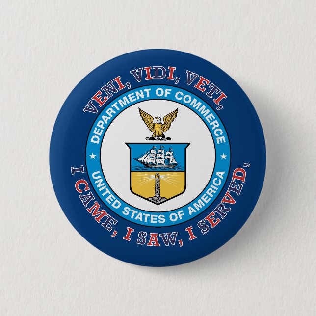 US TDEPARTMENT OF COMMERCE VVV Shield Pinback Button (Front)